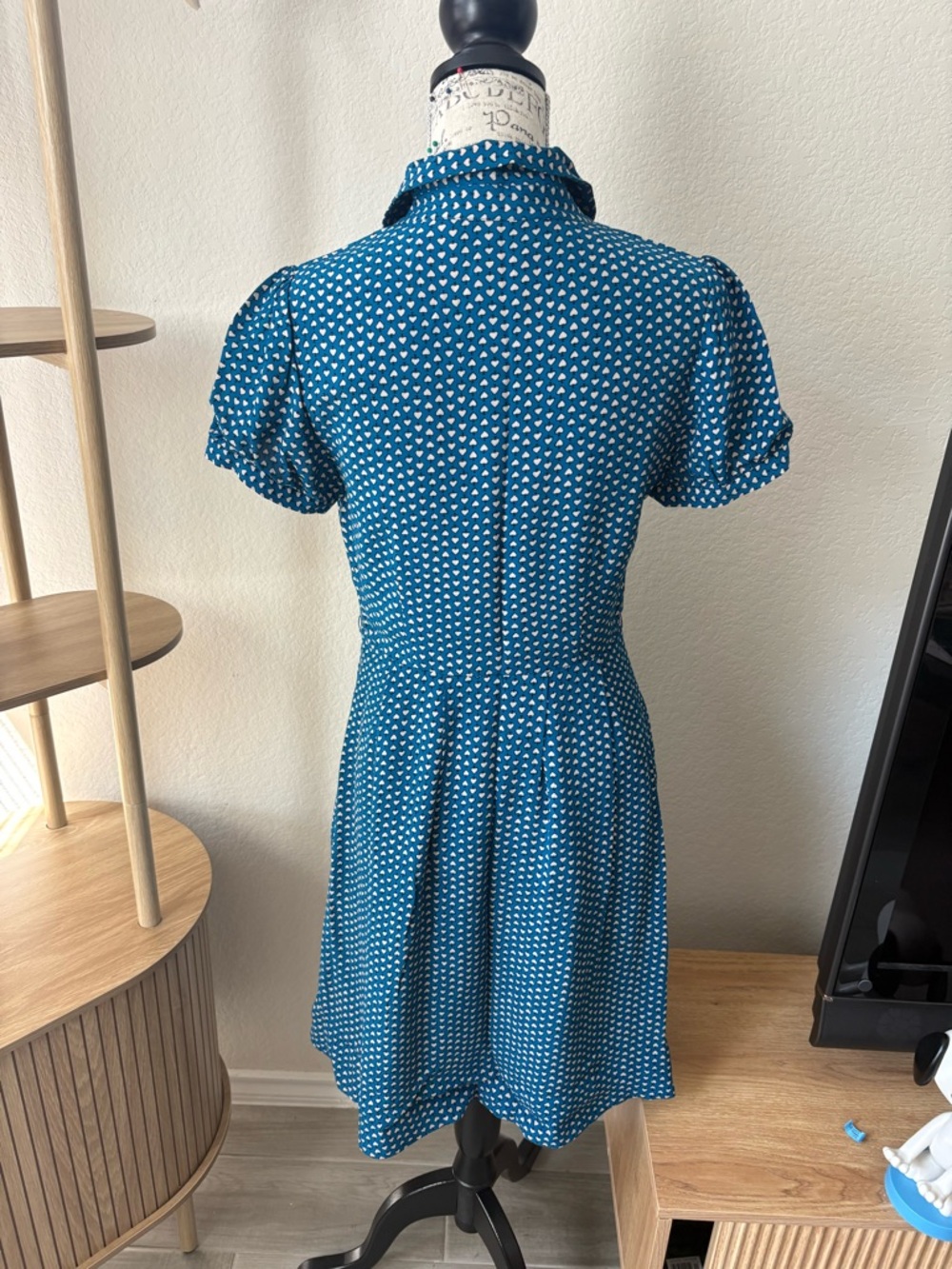 Kate Spade Teal Polka Dot Shirt Dress - Women's Classic Collared Dress - Picture 2 of 3